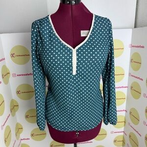 Teal Polka Dot V-Neck Top